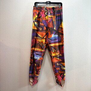 Vintage 90s Passport Stirrup Ski Pants Size 14 Abstract Geometric Stretch D-Ring